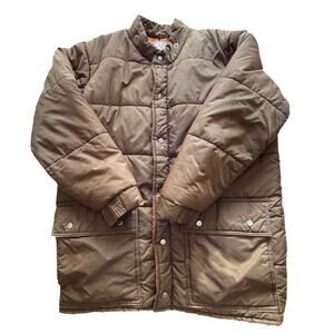 Vintage Men’s POLAR BEAR Long Brown Heavy Nylon Winter Coat Sz L Large